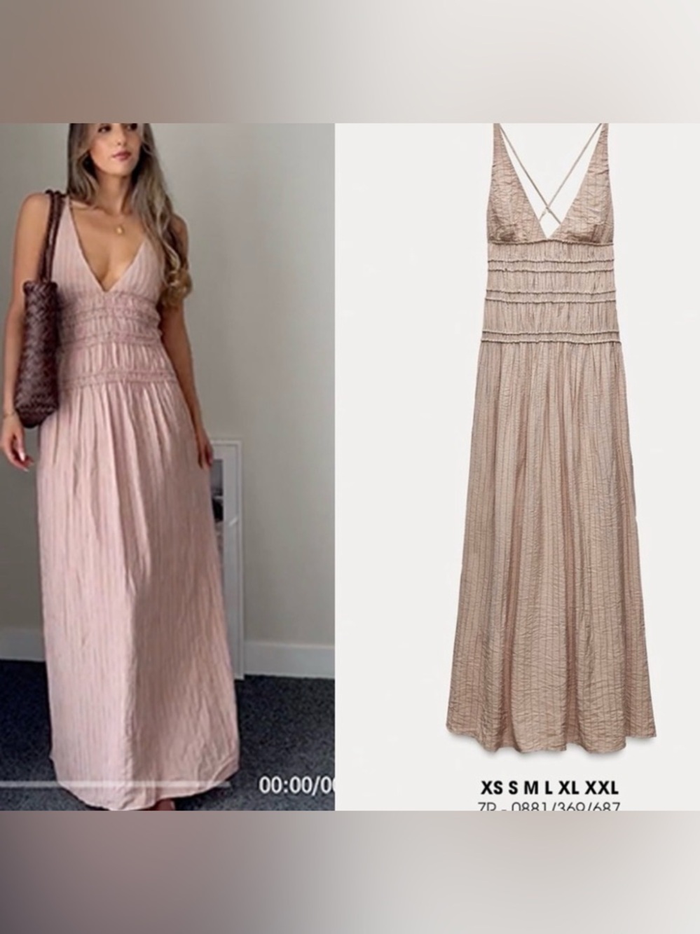 Zara Womens Textured Midi Dress Pink V-Neck Sleeveless SIZE MEDIUM